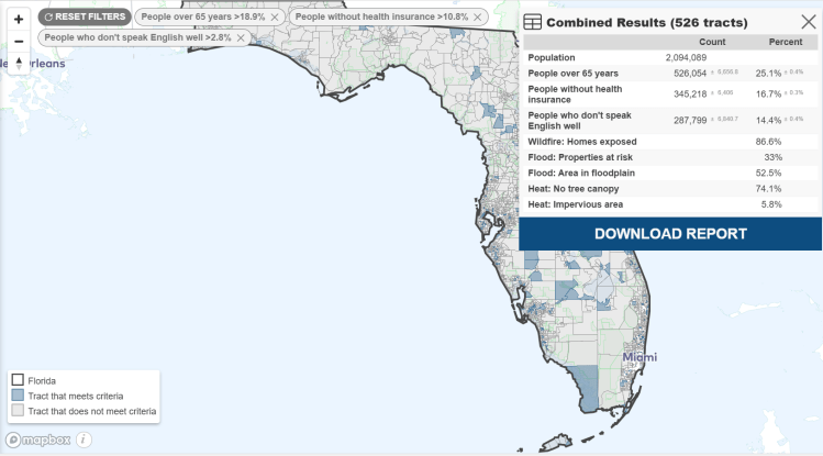 screenshot from Headwaters Economics, Neighborhoods at Risk
