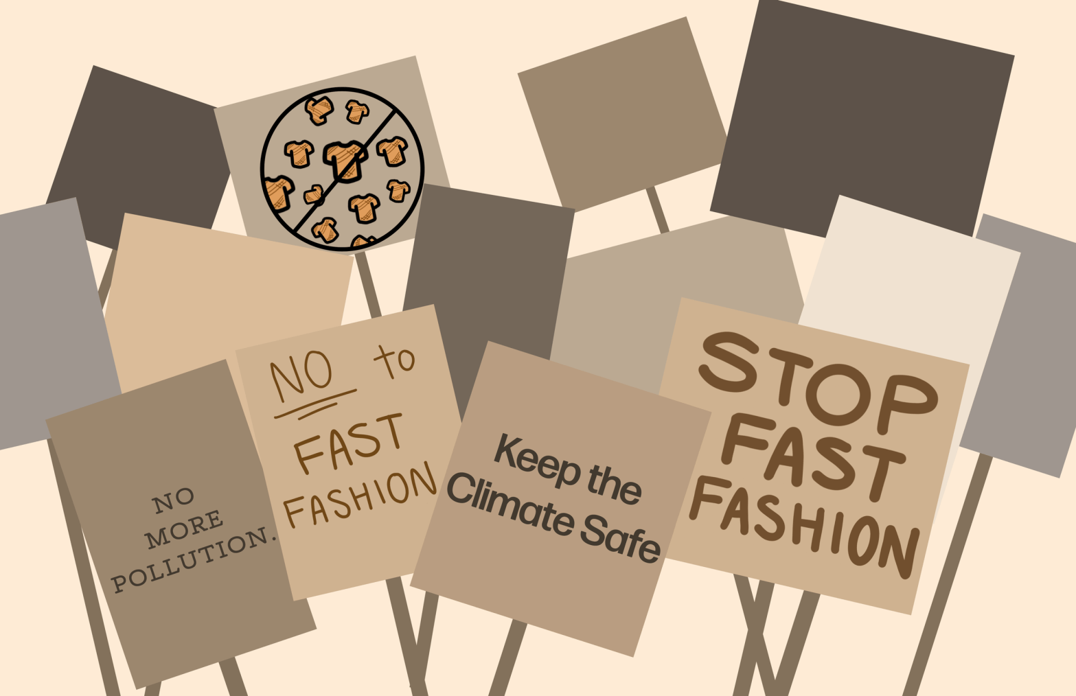 pic of graphic designed yard signs on stopping fast fashion
