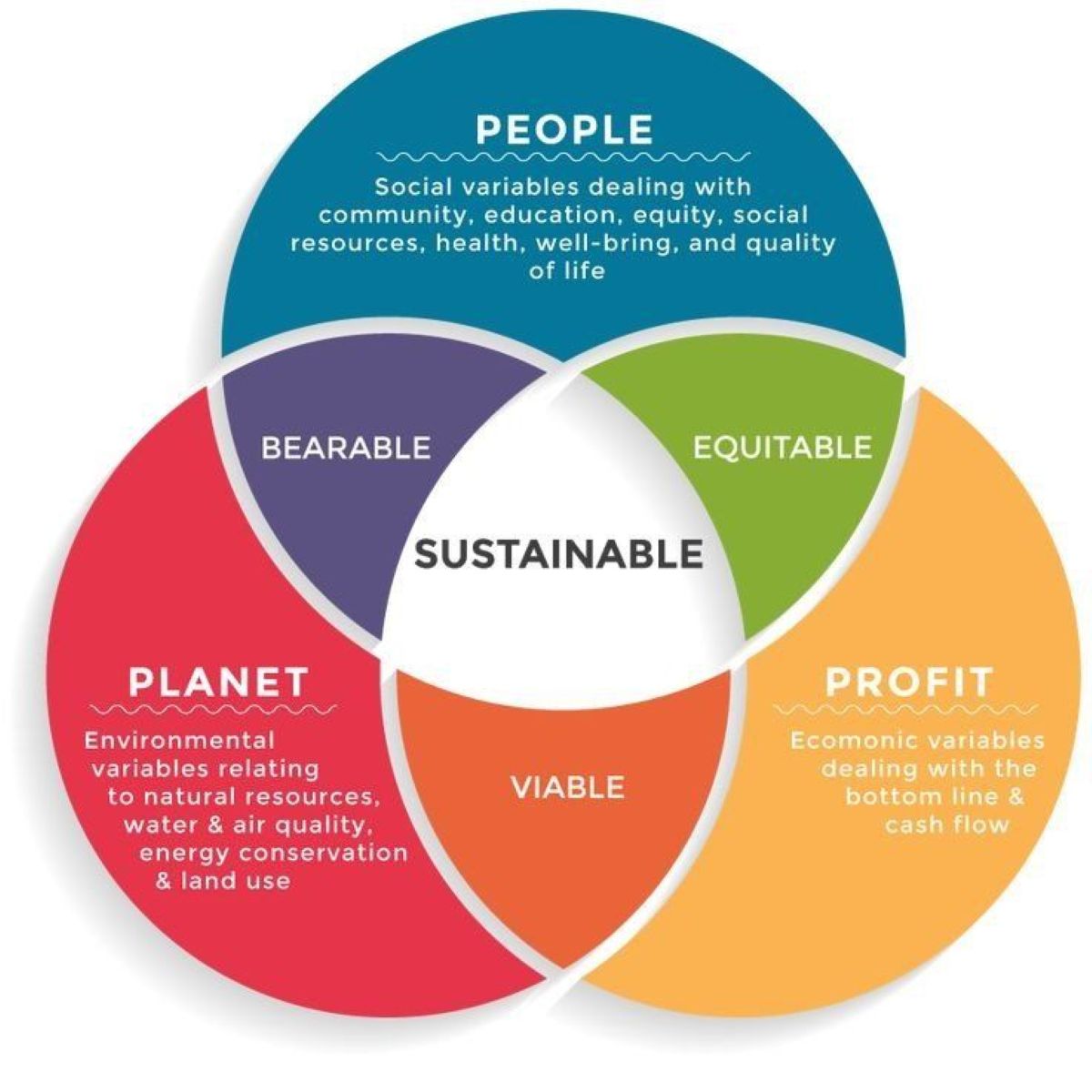 infographic of definition of sustainability with 3 major pillars: environmental protection and sustainability, economic sustainability, social sustainability