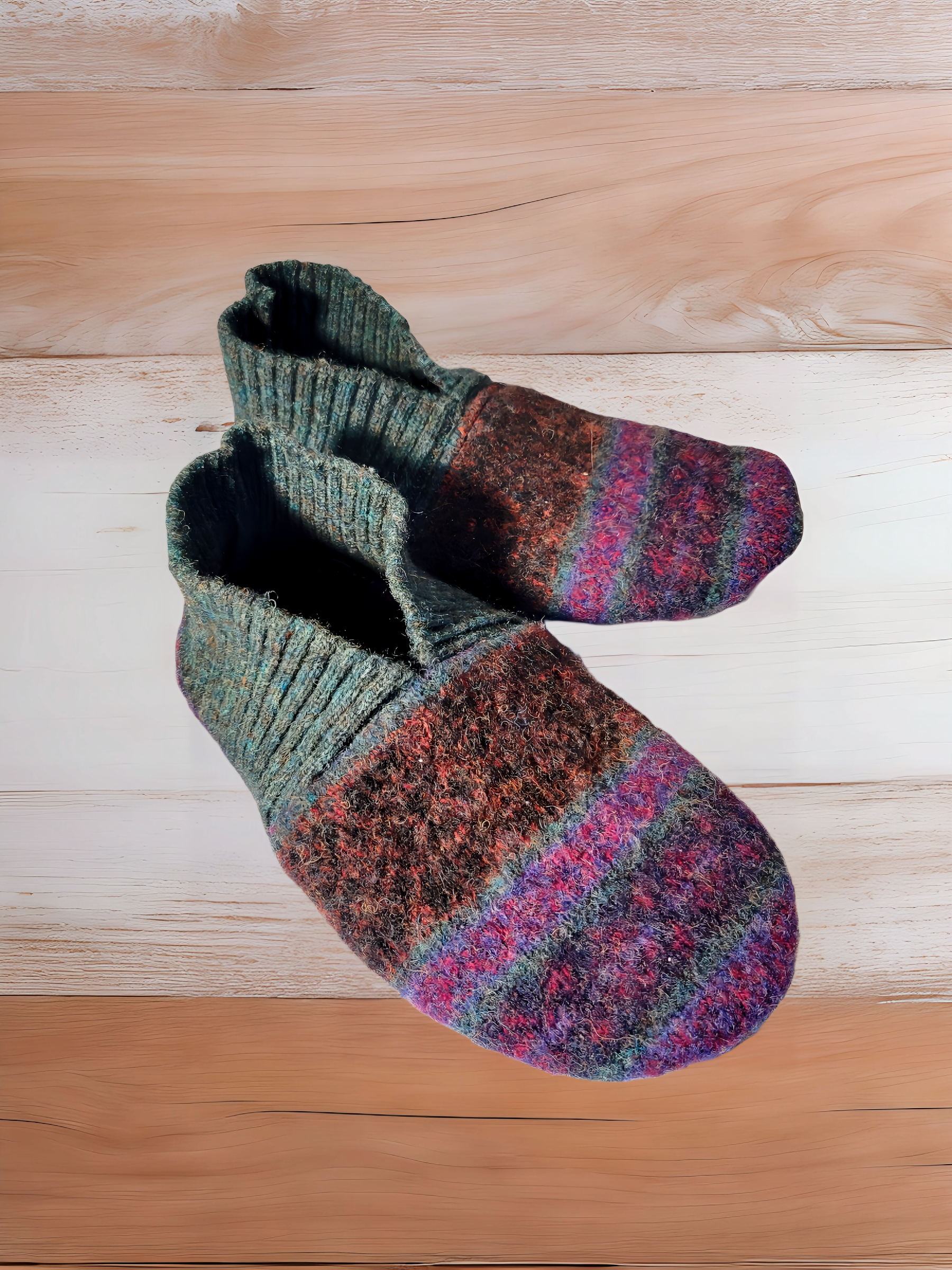 image of upcycled 100% men's sweater to men's slippers